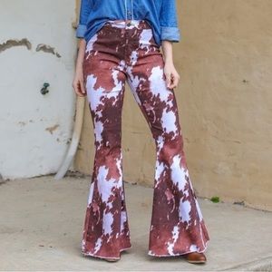 Rare L&B Lucky and Blessed Cowhide Flare Pants